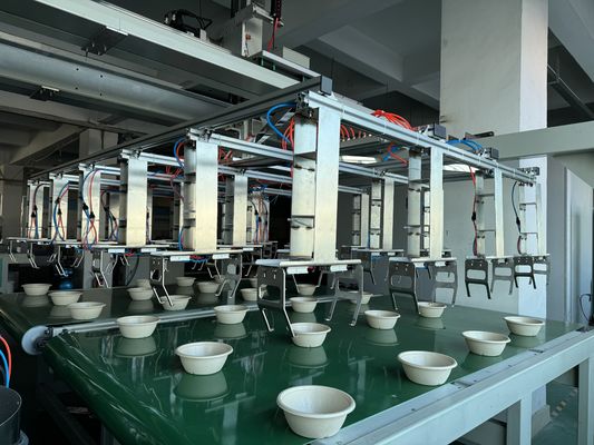 12-station Pulp Molding Spin Coating Line voor Bagasse Tableware Coating and Drying geïntegreerd productiesysteem