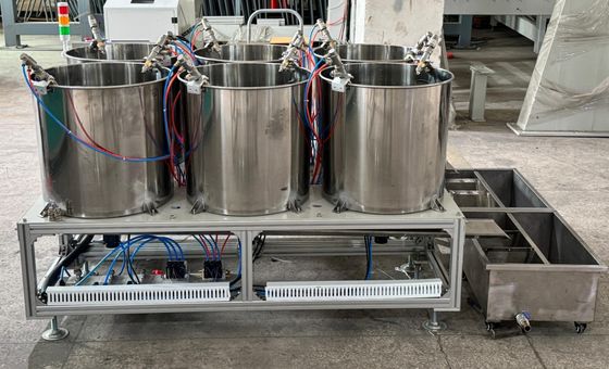 Standaard zes-station roterende spin coating line voor gevormde pulp interne barrière coating
