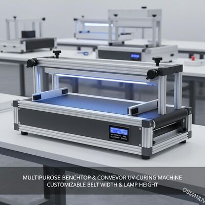 MULTIPURPOSE BENCHTOP & CONVEYOR UV-UITHARDINGSMASJINE - AANPASBARE BANDBREEDTE & LAMP HOOGTE