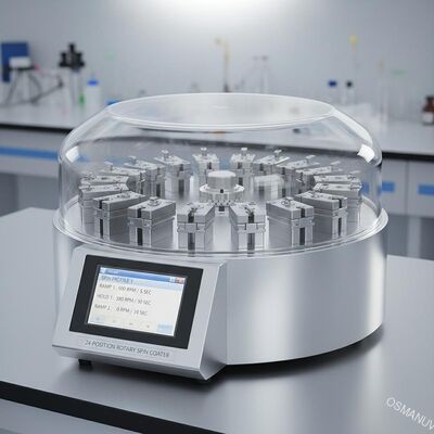 24-positie roterende spincoater met aanpasbare substraatgroottes en programmeerbare spinprofielen voor dunnefilmdepositie met een hoog doorlaatvermogen
