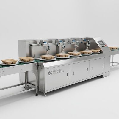 Hoogrendement roterende spuitcoaterlijn voor interieurcoating van spuitgietpulp industriële verpakkingen