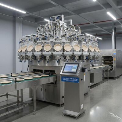 Hoge-output spincoating productielijn voor gegoten pulp servies - 24-station intern coatingsysteem met aanpasbare parameters