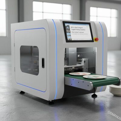 All-in-one compacte digitale drukoplossing voor pulpgevormde tafelgerei. Aanpasbare, ruimtebesparende productie-eenheid