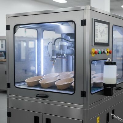 Geautomatiseerd Sproei-coatingsysteem voor gevormde pulp. Precieze interne coating.
