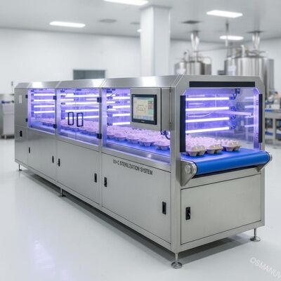 High-Speed UV-Light Sterilisation Tunnel voor Food-Grade Pulp Molded Packaging - Conveyorized Inline System