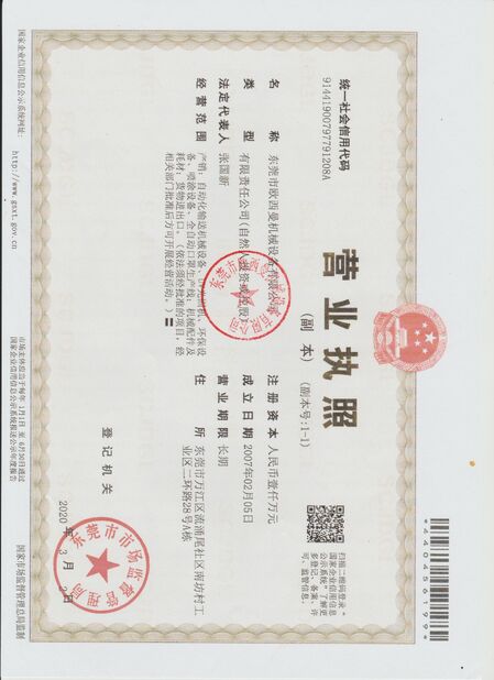 CHINA Dongguan Osmanuv Machinery Equipment Co., Ltd certificaten