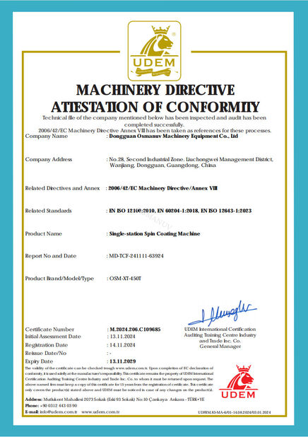 CHINA Dongguan Osmanuv Machinery Equipment Co., Ltd certificaten